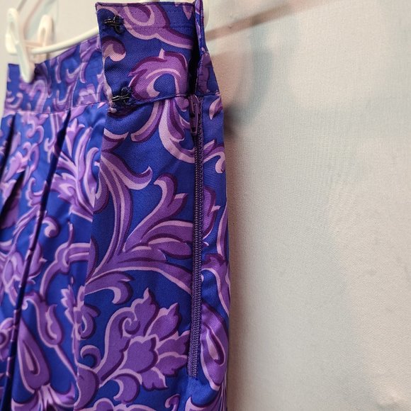 Versace Vintage Silk Skirt Pleated Mini Blue Purple Asymmetrical Hem Mini Italy - Picture 12 of 14